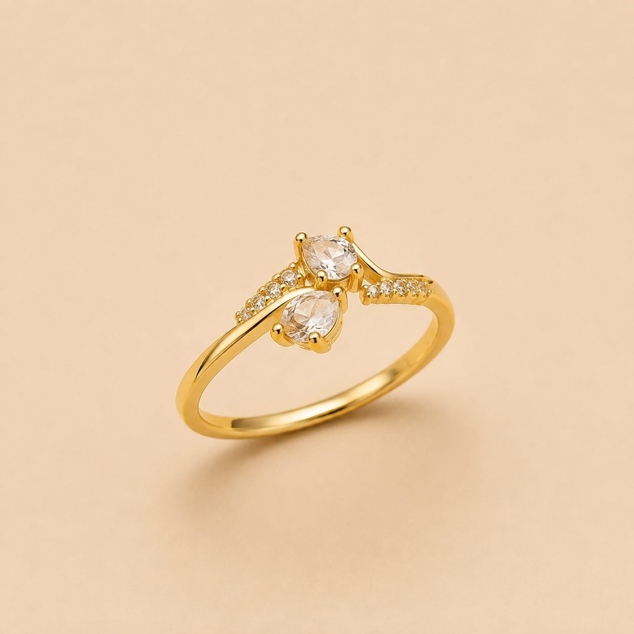 Elegant Dual Pear Crystal Gold Ring